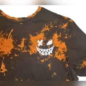 No Brand Halloween Tie Dye Black And Orange Horror Face T Shirt Women's